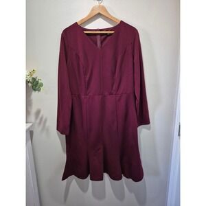 Wedtrend Burgundy V-Neck Long Sleeve Mermaid Hem Cocktail Dress 2XL